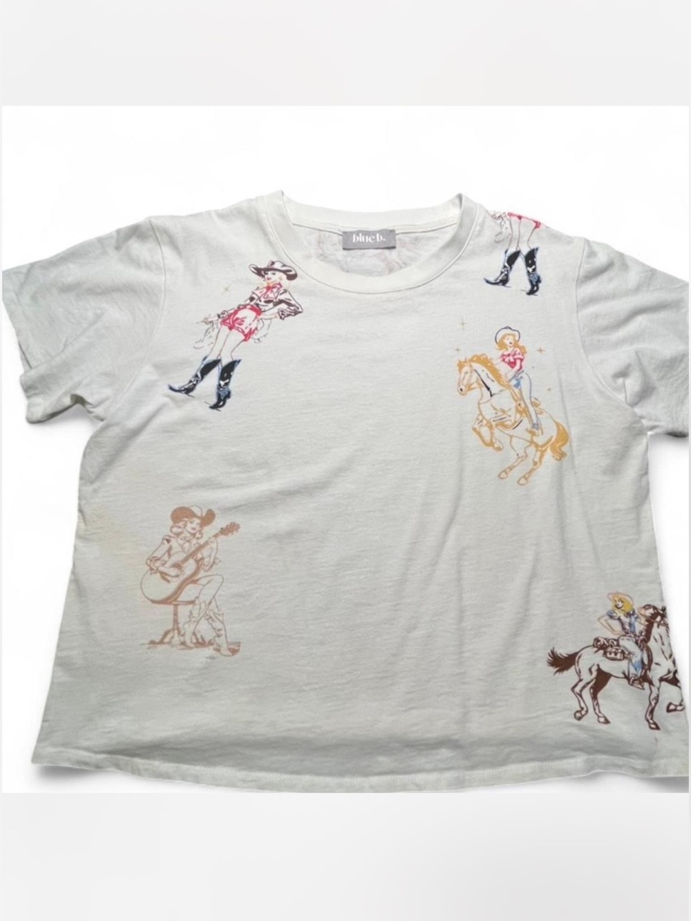 Blueb distressed white & cream cowboy tee Size L